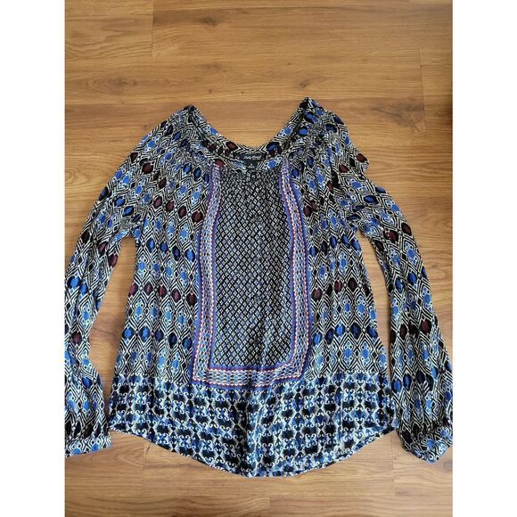 Lucky Brand Ikat‎ Blouse Boho Long Sleeve Size Small - Picture 1 of 5